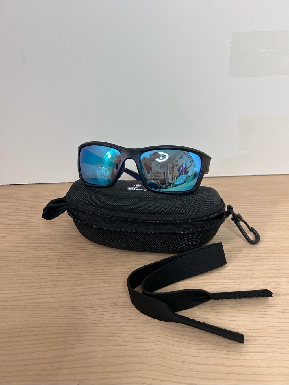 Polarized Blue Mirrored Lens Sunglasses with Black Frame